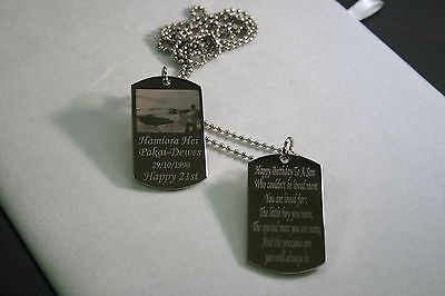 PICTURE  DOG TAG (2) PENDANT NECKLACE FREE ENGRAVE MILITARY STY STAINLESS STEEL - Samstagsandmore