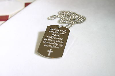 PRAYER PSALM 23:4 VALLEY OF DEATH STAINLESS STEEL SPECIAL DOG TAG NECKLACE - Samstagsandmore