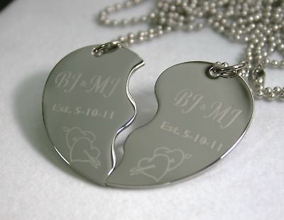 PERSONALIZED SPLIT HEART ARROW THRU HEARTS NECKLACE SET STAINLESS STEEL - Samstagsandmore