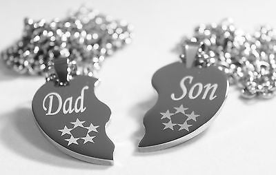 SOLID STAINLESS STEEL DAD  SON  SPLIT HEART NECKLACES LOVE FRIENDSHIP - Samstagsandmore