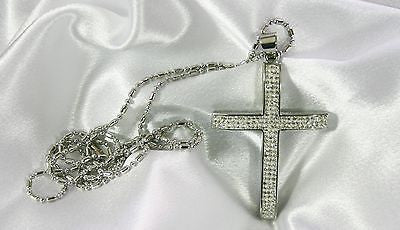 HIP HOP CZ  BLING STAINLESS STEEL CROSS AND RHODIUM PLATED NECKLACE - Samstagsandmore