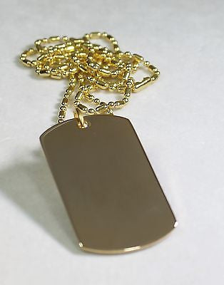 GOLD TONE PLATED DOG TAG PENDANT NECKLACE FREE ENGRAVE - Samstagsandmore