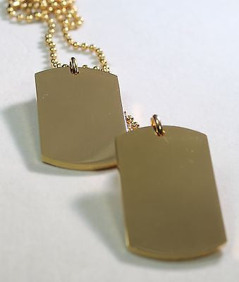 GOLD IPG PLATED PENDANT 2  DOG TAG SOLID  STAINLESS STEEL MILITARY STYLE - Samstagsandmore