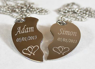 PERSONALIZED SPLIT HEART INTERTWINED HEARTS STAINLESS  IMAGE  NECKLACE SET TAGS - Samstagsandmore