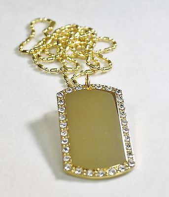 GOLD TONE PLATED CZ BLING, CUSTOM DOG TAG NECKLACE - Samstagsandmore