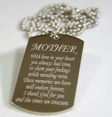 MOM MOTHER MESSAGE SPECIAL NECKLACE POEM DOG TAG STAINLESS STEEL - Samstagsandmore