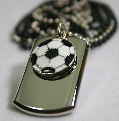 SOCCER FOOTBALL STAINLESS STEEL 3D TAG NECKLACE PENDANT - Samstagsandmore