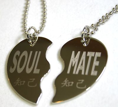 SPLIT HEART NECKLACE SOUL MATE, SOLID STAINLESS STEEL PENDANT NECKLACE PAIR SET - Samstagsandmore
