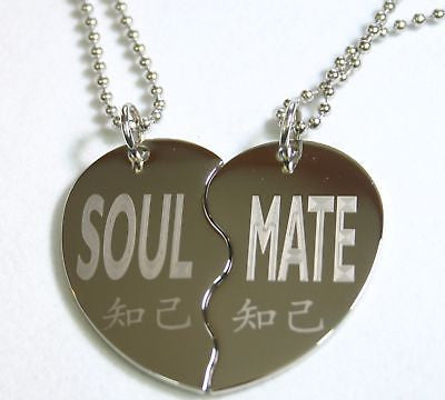 SPLIT HEART NECKLACE SOUL MATE, SOLID STAINLESS STEEL PENDANT NECKLACE PAIR SET - Samstagsandmore