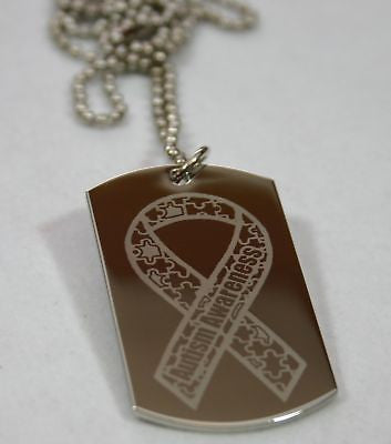 STAINLESS STEEL AUTISM AWARENESS RIBBON DOG TAG NECKLACE - Samstagsandmore