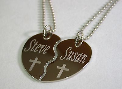 PERSONALIZED SPLIT HEART CROSS  NECKLACE SET STAINLESS STEEL - Samstagsandmore