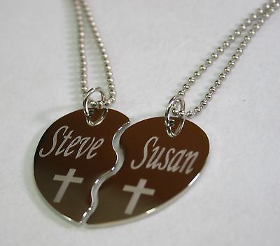 PERSONALIZED SPLIT HEART CROSS  NECKLACE SET STAINLESS STEEL - Samstagsandmore