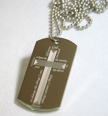 SERENITY PRAYER CROSS SURROUND HOPE DOG TAG NECKLACE STAINLESS STEEL - Samstagsandmore