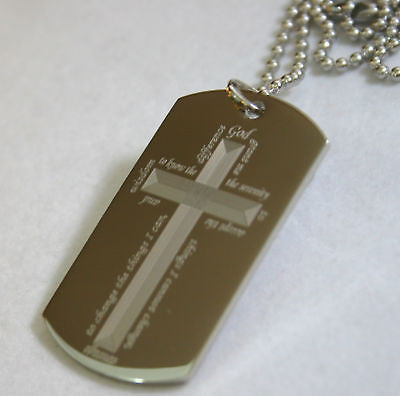 SERENITY PRAYER CROSS SURROUND HOPE DOG TAG NECKLACE STAINLESS STEEL - Samstagsandmore