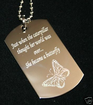 CATERPILLAR BECOMES THE BUTTERFLY DOG TAG NECKLACE STAINLESS STEEL - Samstagsandmore