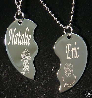 PERSONALIZED SPLIT HEART PRECIOUS MOMENTS  NECKLACE SET STAINLESS STEEL - Samstagsandmore