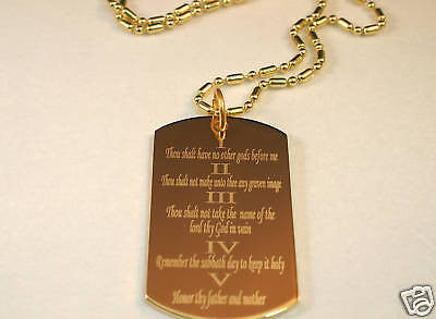 THE TEN COMMANDMENTS DOG TAG NECKLACE RELIGIOUS STAINLESS STEEL GOLD IPG - Samstagsandmore