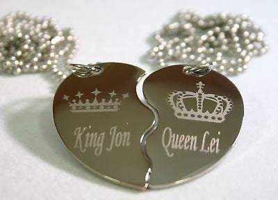 STAINLESS STEEL PERSONALIZED SPLIT HEART KING AND QUEEN NECKLACE SET - Samstagsandmore