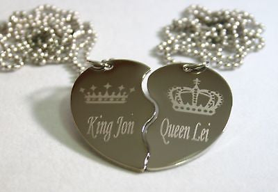 STAINLESS STEEL PERSONALIZED SPLIT HEART KING AND QUEEN NECKLACE SET - Samstagsandmore