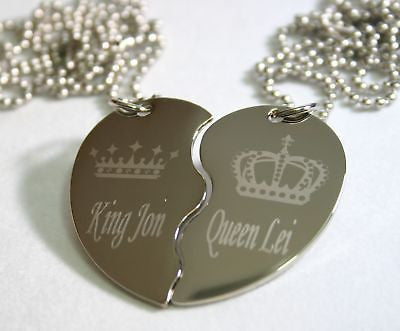 STAINLESS STEEL PERSONALIZED SPLIT HEART KING AND QUEEN NECKLACE SET - Samstagsandmore