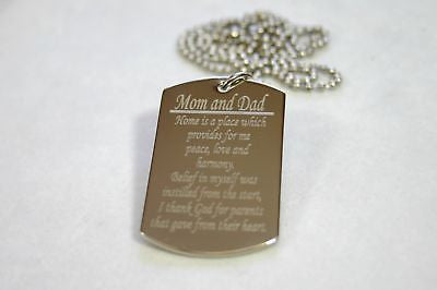 MOM AND DAD SPECIAL MESSAGE NECKLACE POEM DOG TAG STAINLESS STEEL - Samstagsandmore