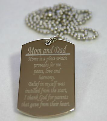 MOM AND DAD SPECIAL MESSAGE NECKLACE POEM DOG TAG STAINLESS STEEL - Samstagsandmore
