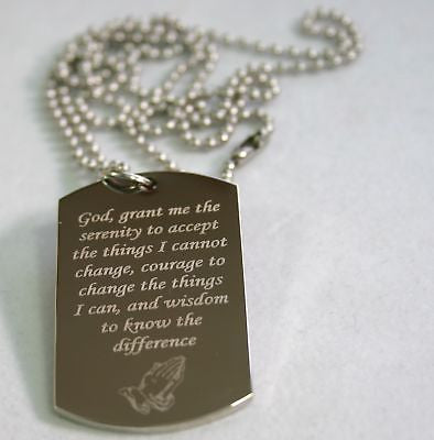SERENITY PRAYER PEACE HOPE DOG TAG NECKLACE SOLID STAINLESS STEEL - Samstagsandmore