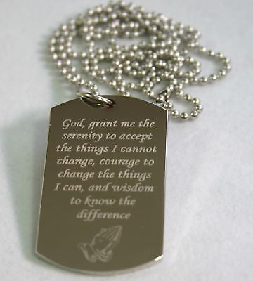 SERENITY PRAYER PEACE HOPE DOG TAG NECKLACE SOLID STAINLESS STEEL - Samstagsandmore