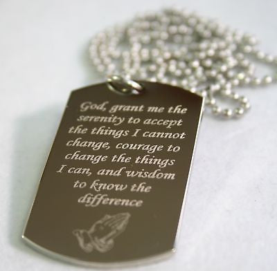 SERENITY PRAYER PEACE HOPE DOG TAG NECKLACE SOLID STAINLESS STEEL - Samstagsandmore