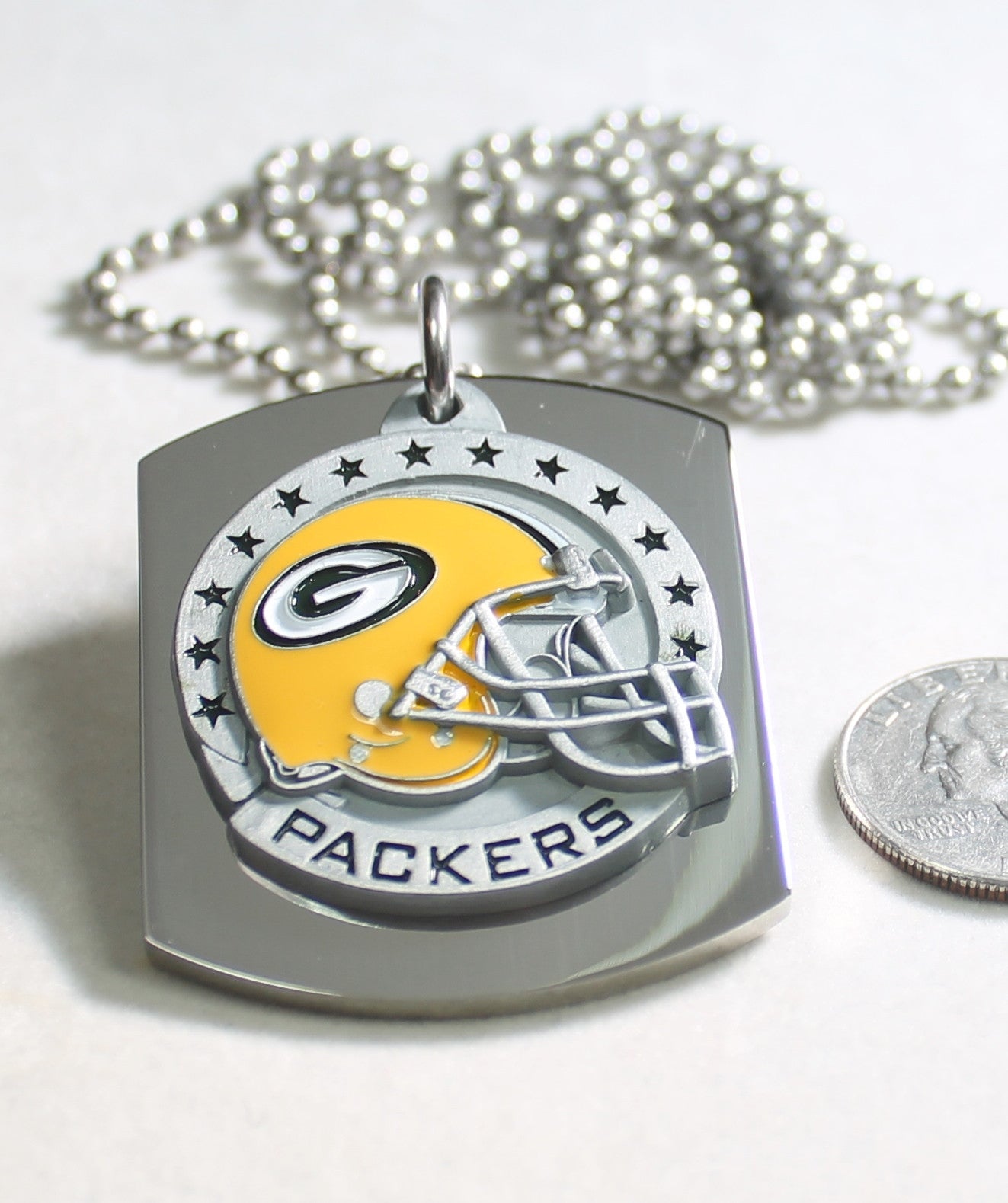 NFL GREEN BAY PACKERS  X LARGE PENDANT/HELMET ON THICK STAINLESS STEEL DOG TAG - Samstagsandmore