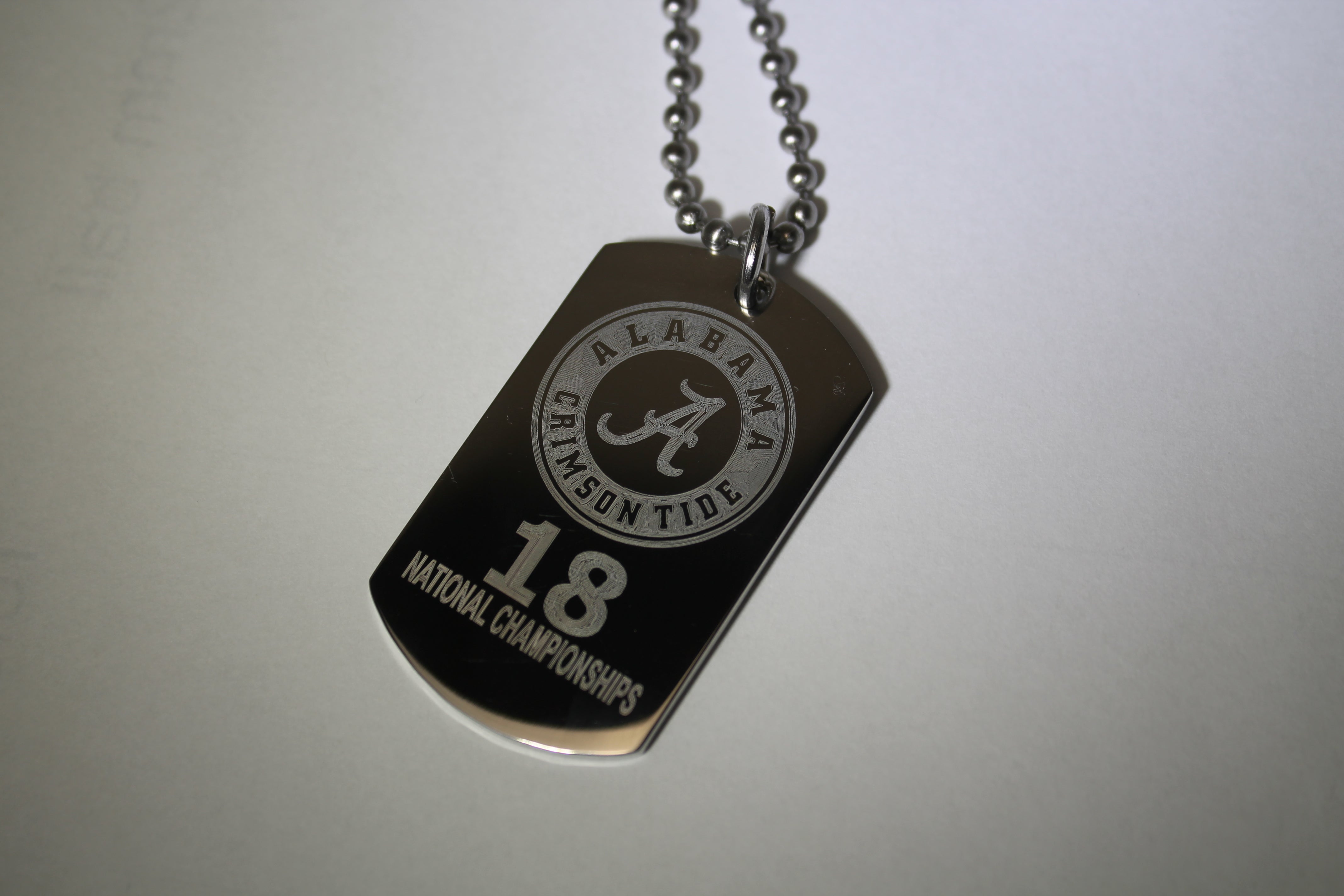 UNIVERSITY OF ALABAMA 18 NATIONAL CHAMPION 2020 STAINLESS STEEL DOG TAG NECKLACE - Samstagsandmore