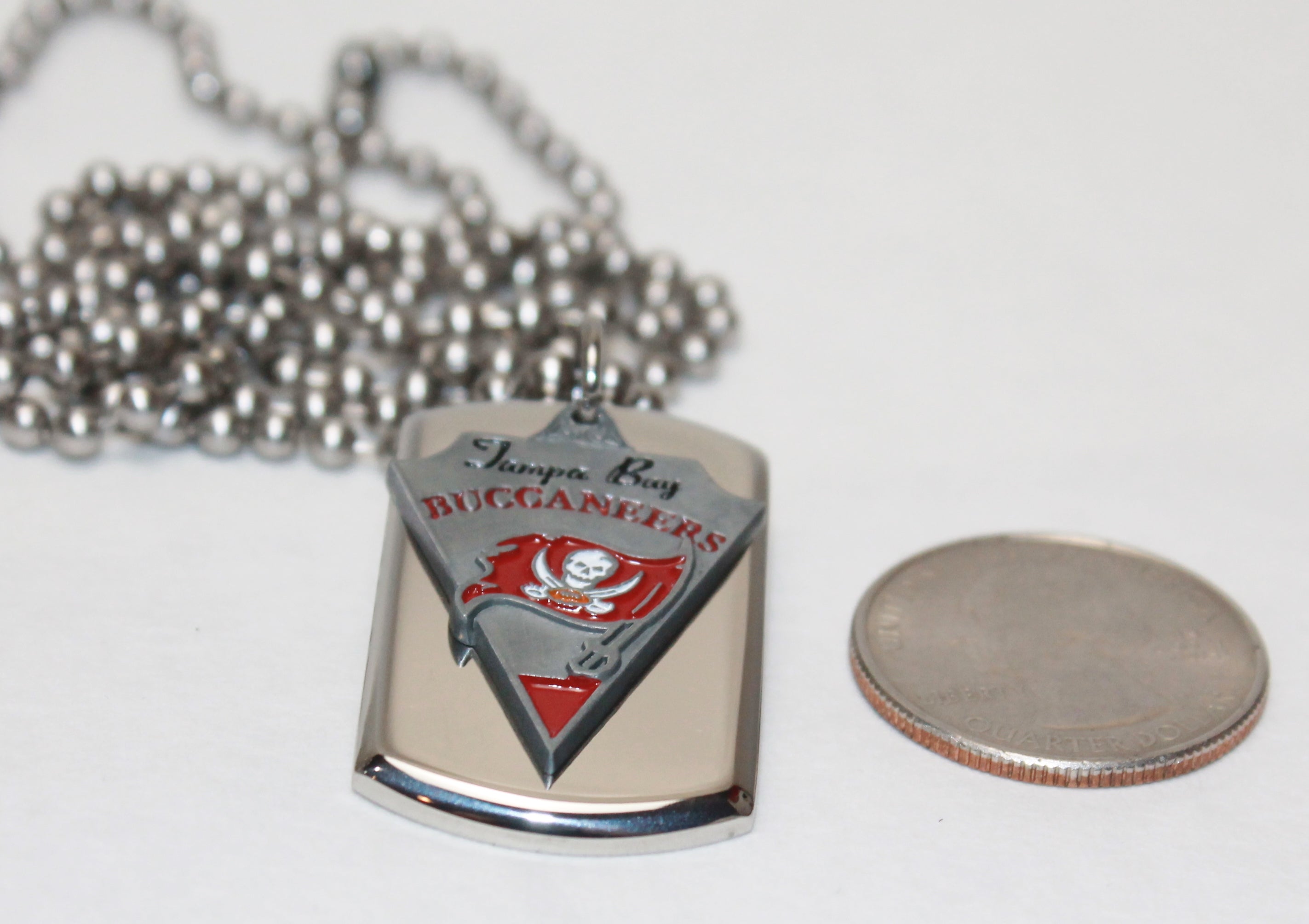 Tampa Bay Buccaneers Bucs NFL  STAINLESS STEEL DOG TAG NECKLACE  3D BALL CHAIN - Samstagsandmore