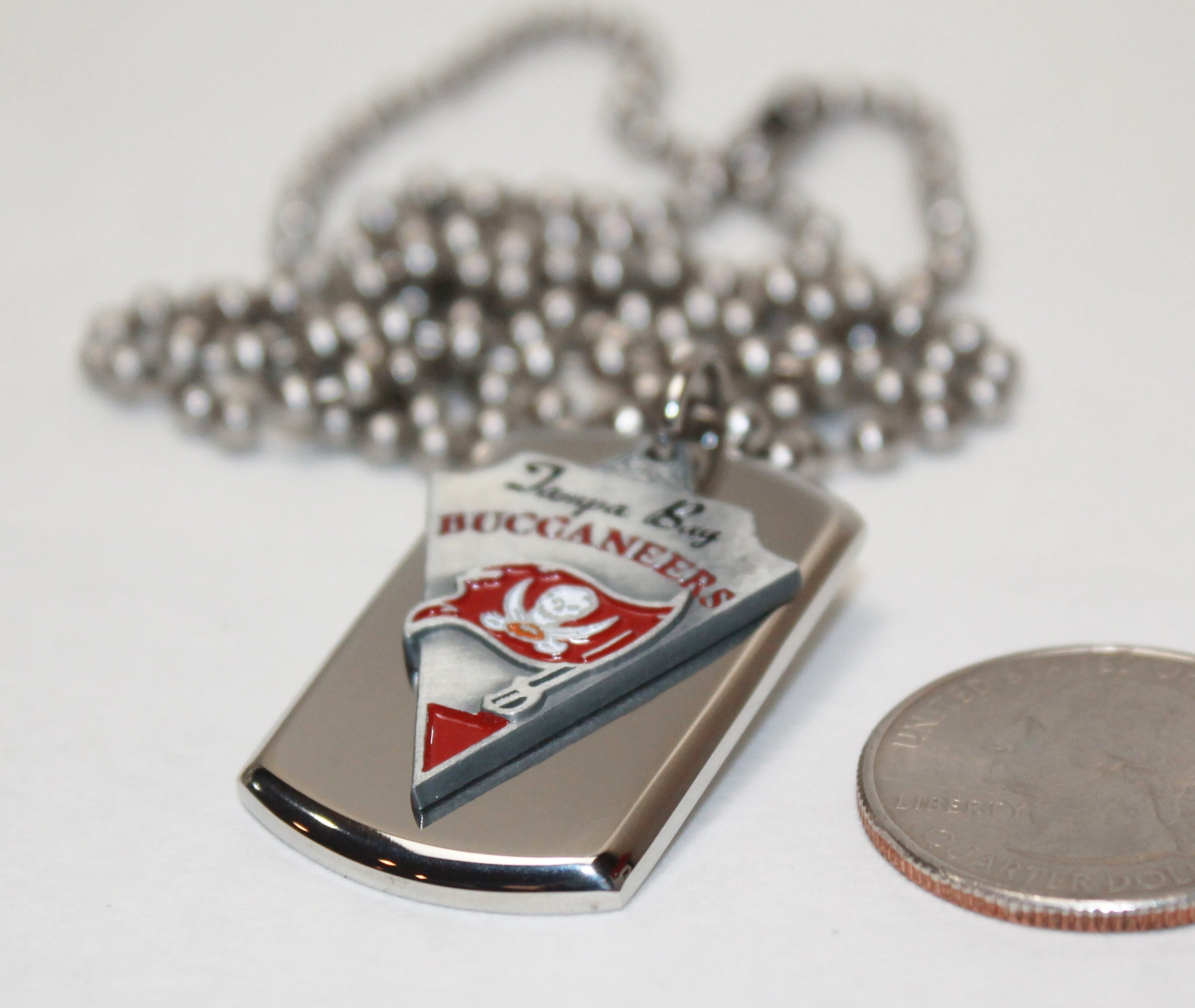 Tampa Bay Buccaneers Bucs NFL  STAINLESS STEEL DOG TAG NECKLACE  3D BALL CHAIN - Samstagsandmore
