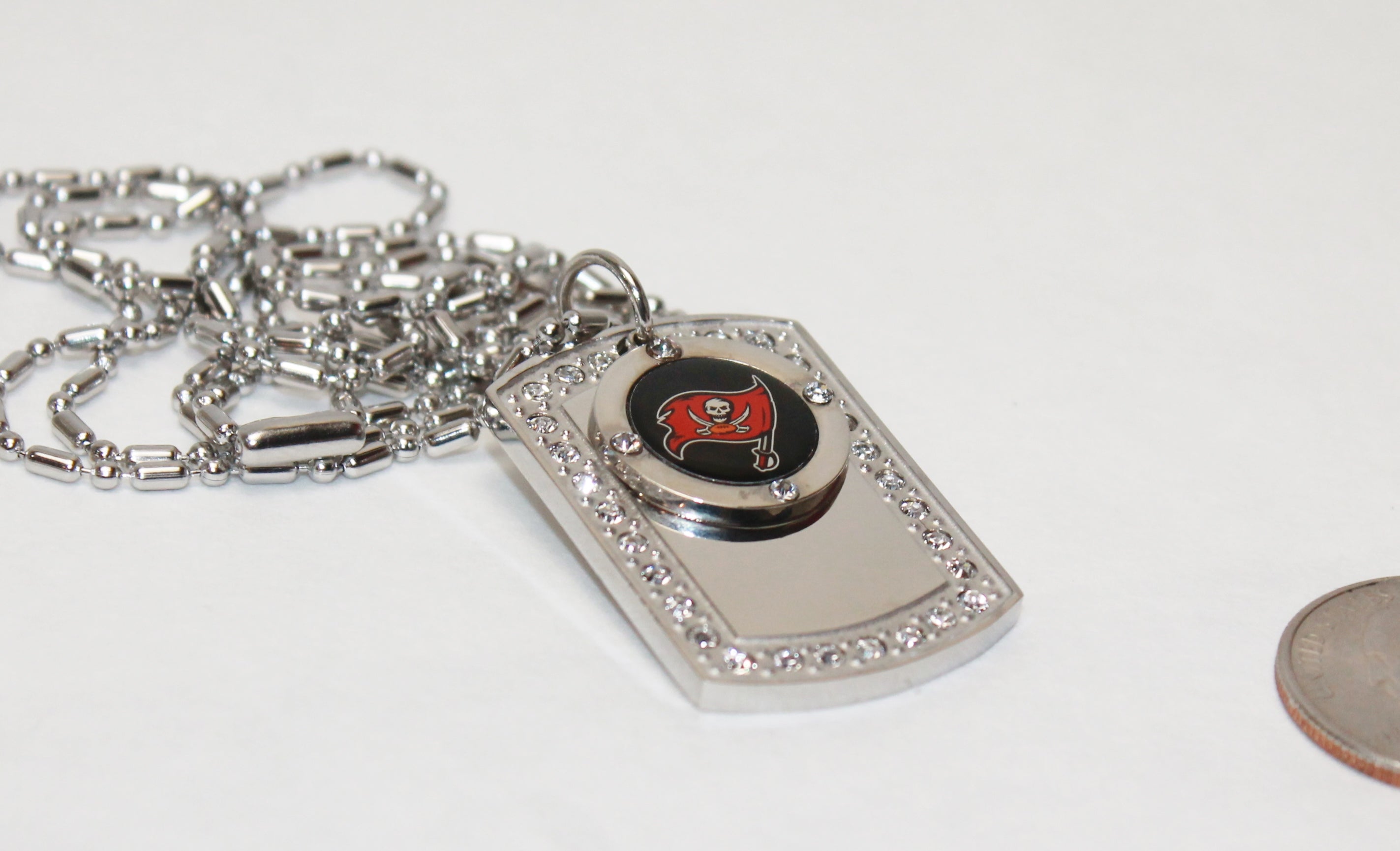 Tampa Bay Buccaneers Bucs BLING NECKLACE PENDANT CZ STAINLESS DOG TAG - Samstagsandmore