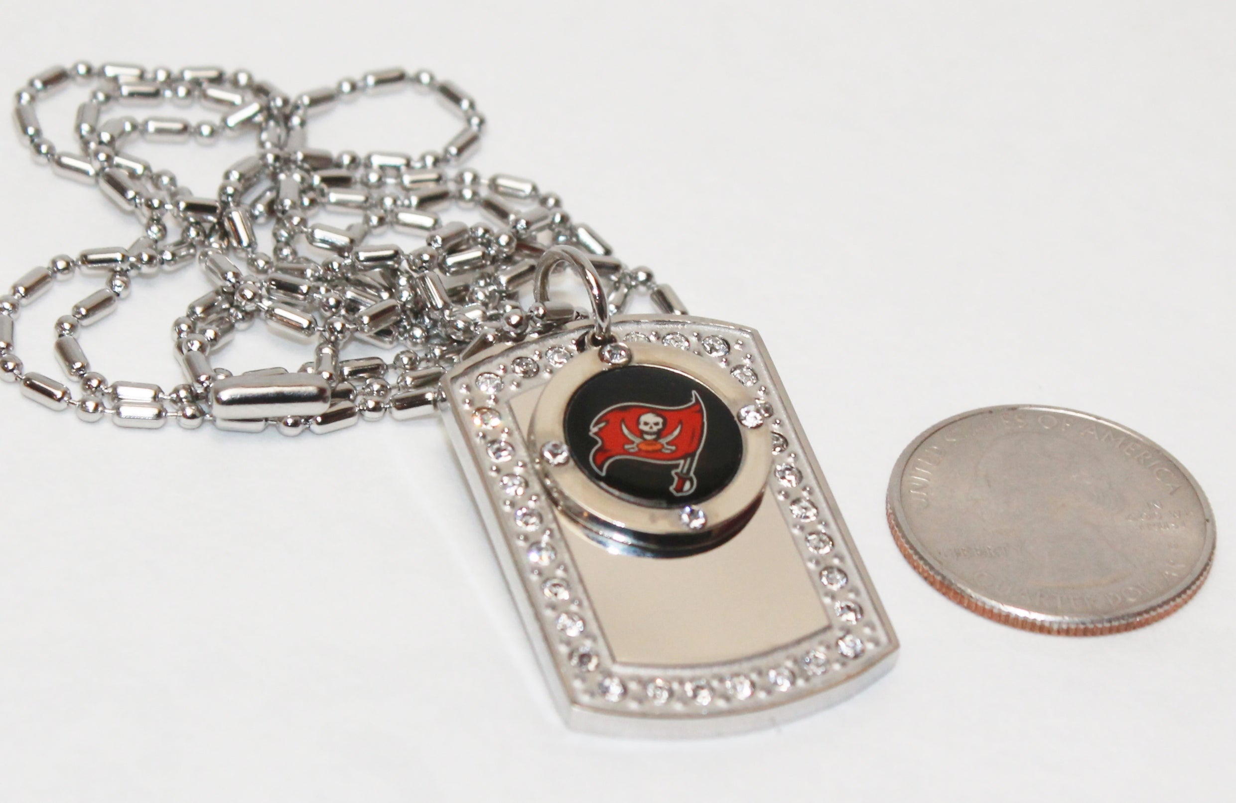 Tampa Bay Buccaneers Bucs BLING NECKLACE PENDANT CZ STAINLESS DOG TAG - Samstagsandmore