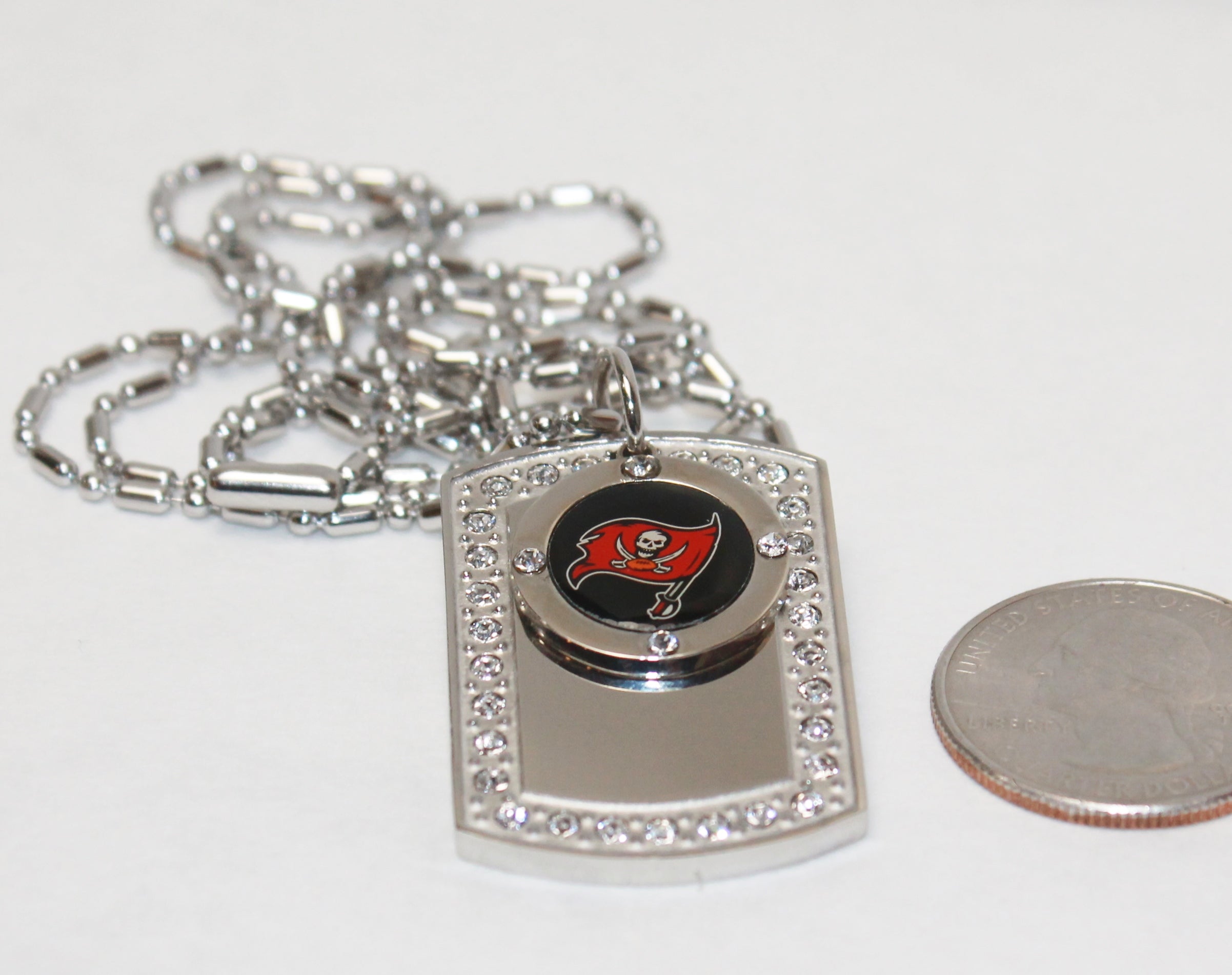 Tampa Bay Buccaneers Bucs BLING NECKLACE PENDANT CZ STAINLESS DOG TAG - Samstagsandmore