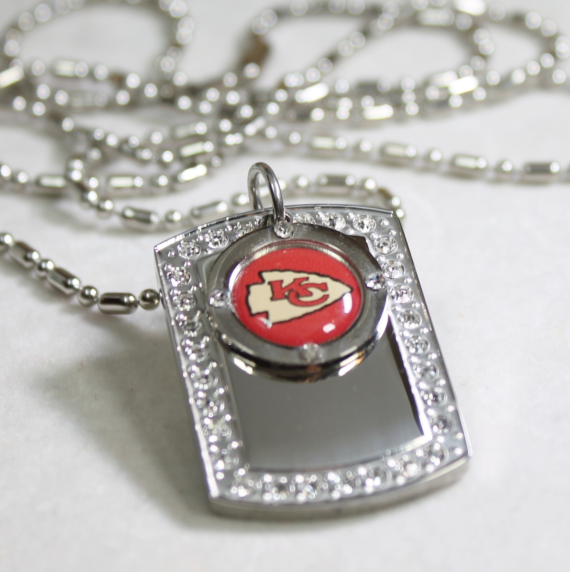 KANSAS CITY CHIEFS NFL BLING NECKLACE PENDANT CZ STAINLESS DOG TAG - Samstagsandmore