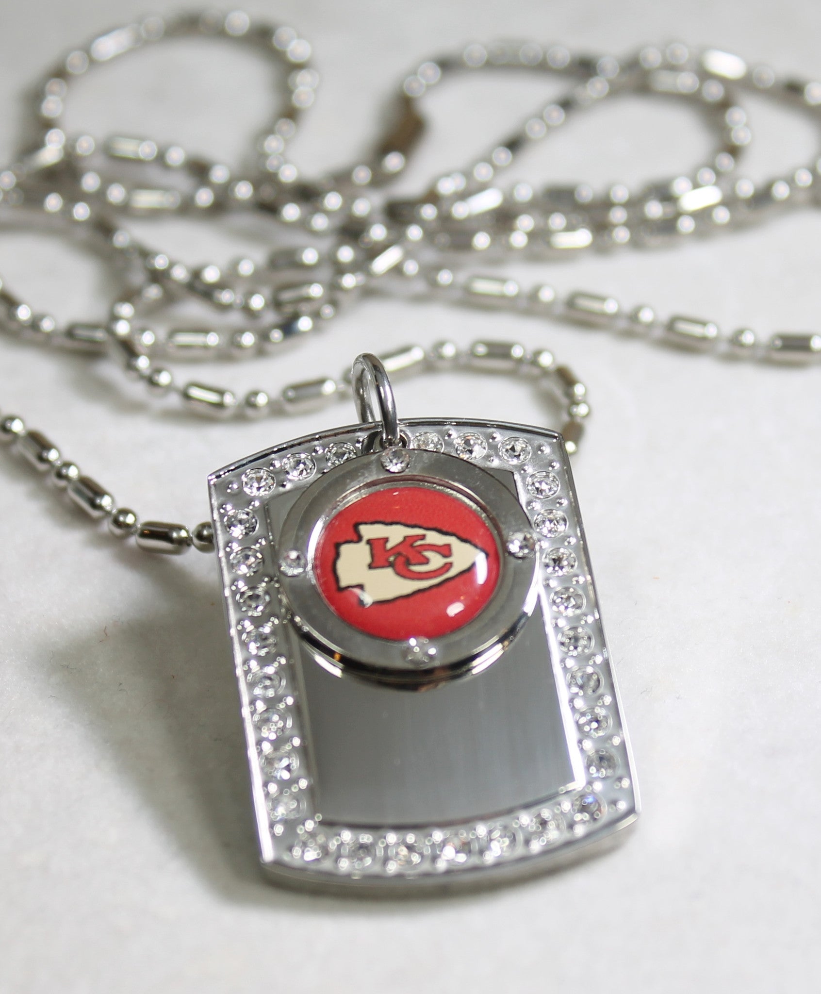 KANSAS CITY CHIEFS NFL BLING NECKLACE PENDANT CZ STAINLESS DOG TAG - Samstagsandmore