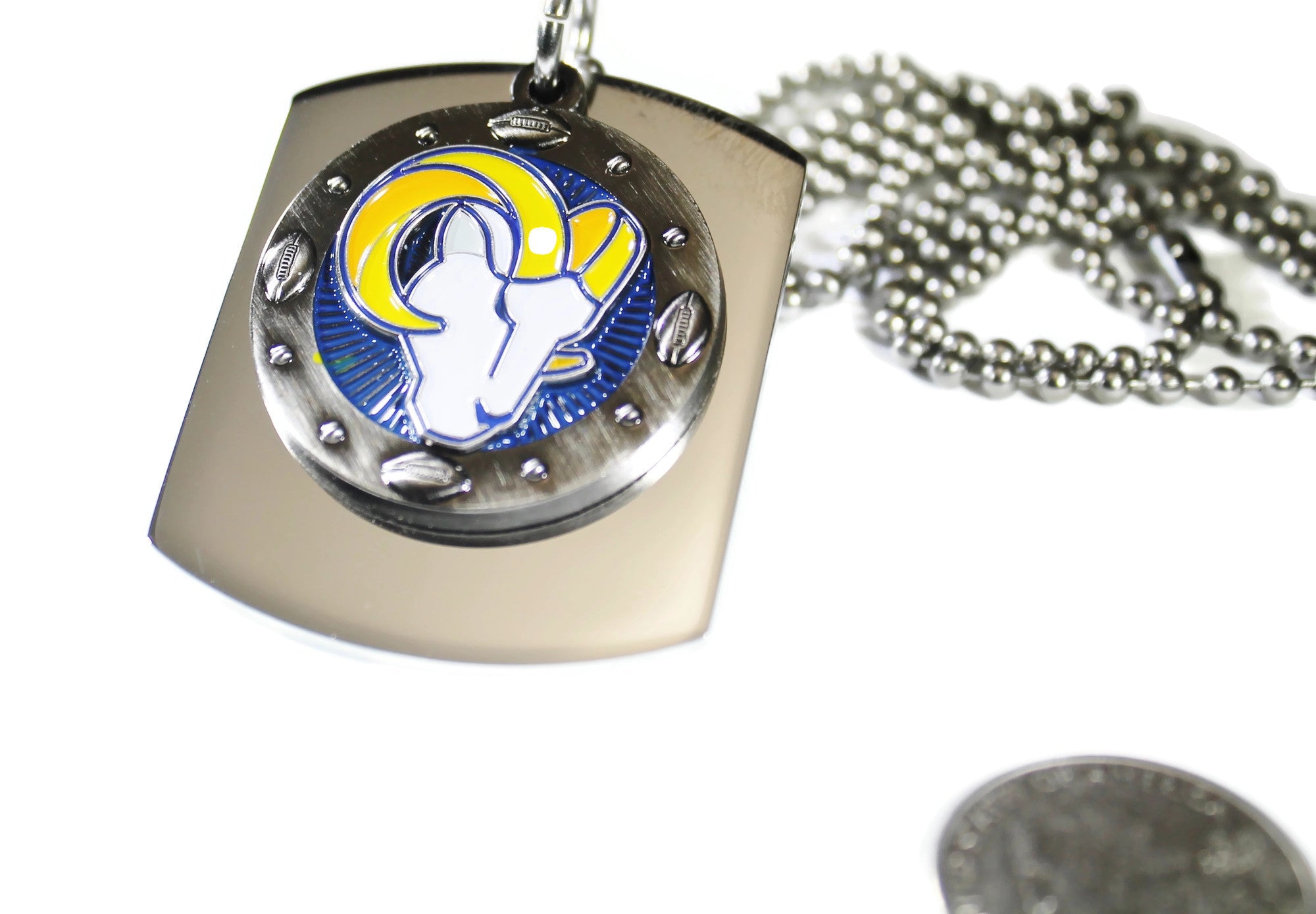 LA RAMS LOS ANGELES NFL  X LARGE PENDANT LOGO ON THICK STAINLESS STEEL DOG TAG