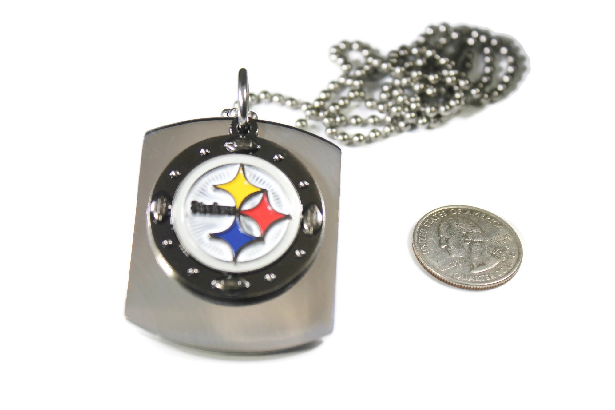 PITTSBURGH STEELERS NFL X LARGE PENDANT  ON THICK STAINLESS STEEL DOG TAG
