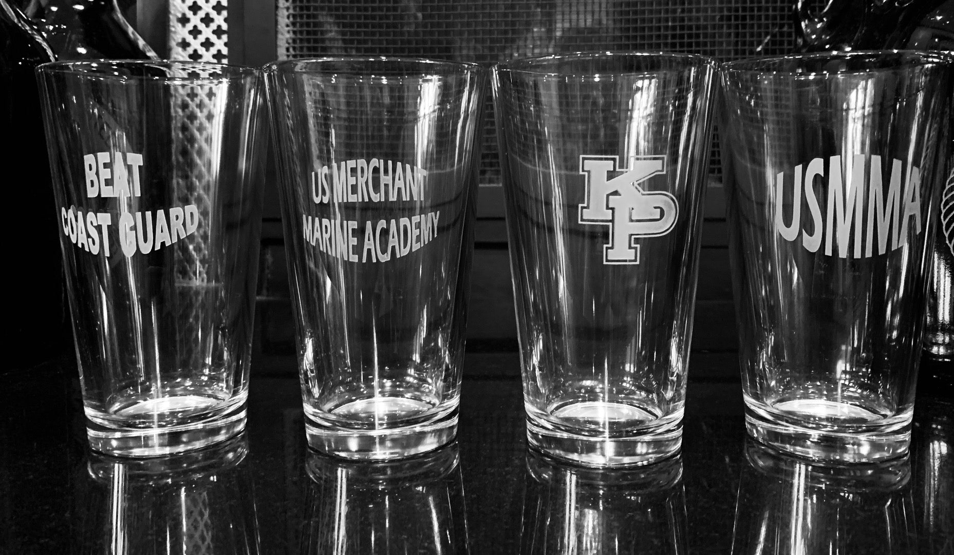 USMMA Merchant Marine Academy KP- Set of 4 - 16oz Pint Drink Glasses Custom Sand Carved USNA USAFA USMA USCGA graduation commencement - Samstagsandmore