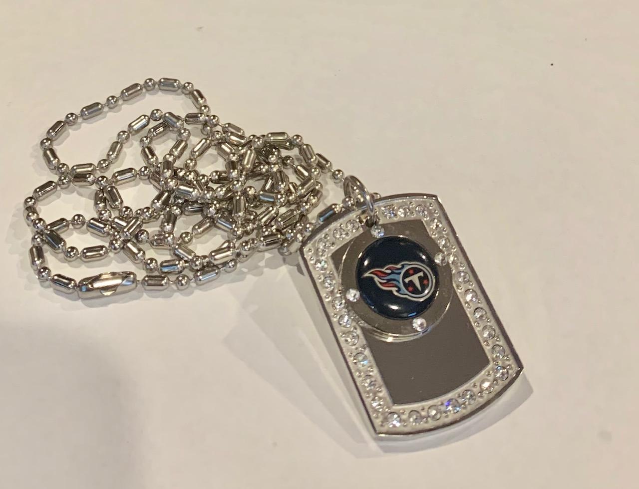 TENNESSEE TITANS BLING NECKLACE PENDANT CZ STAINLESS DOG TAG - Samstagsandmore