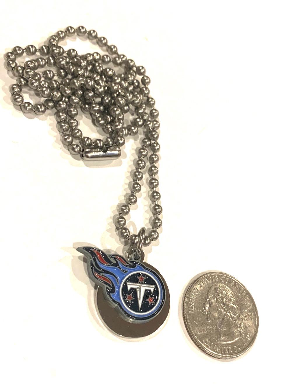 TENNESSEE TITANS ROUND SMALL NFL  STAINLESS STEEL DOG TAG NECKLACE   BALL CHAIN PENDANT - Samstagsandmore