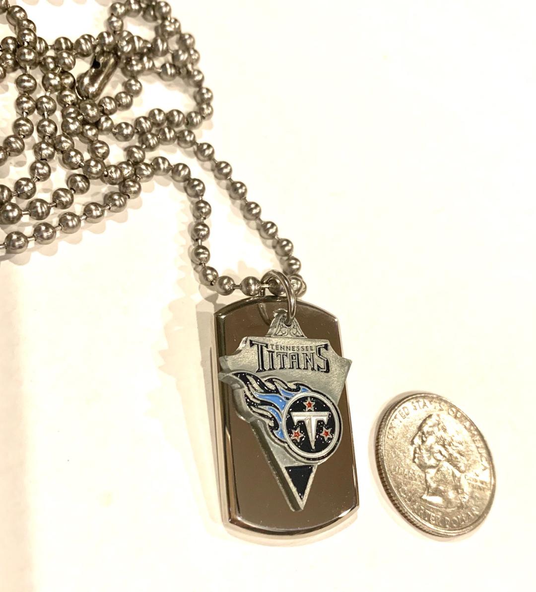 TENNESSEE TITANS NFL  STAINLESS STEEL DOG TAG NECKLACE  3D BALL CHAIN PENDANT - Samstagsandmore
