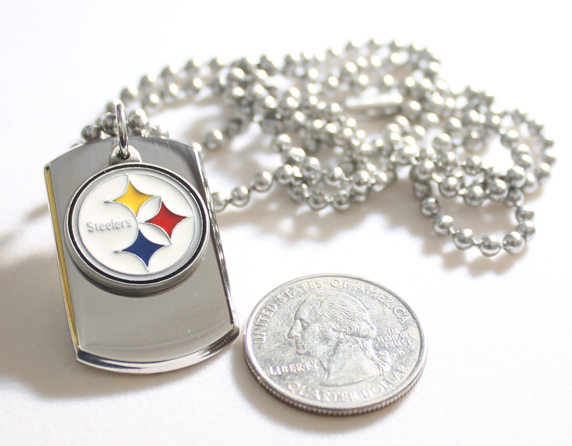 PITTSBURGH STEELERS NFL  STAINLESS STEEL DOG TAG NECKLACE  3D BALL CHAIN - Samstagsandmore