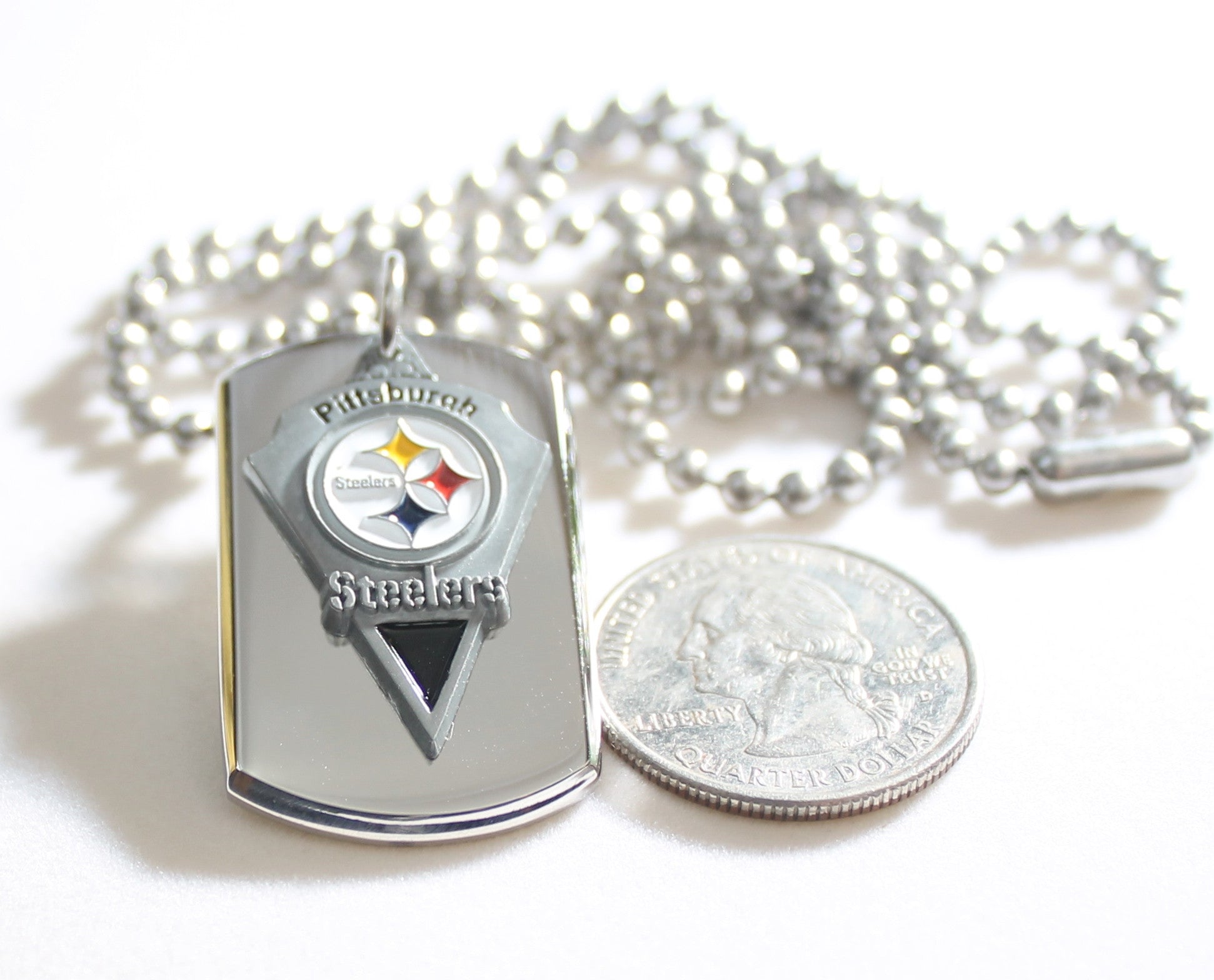 PITTSBURGH STEELERS NFL  STAINLESS STEEL DOG TAG NECKLACE  3D BALL CHAIN - Samstagsandmore