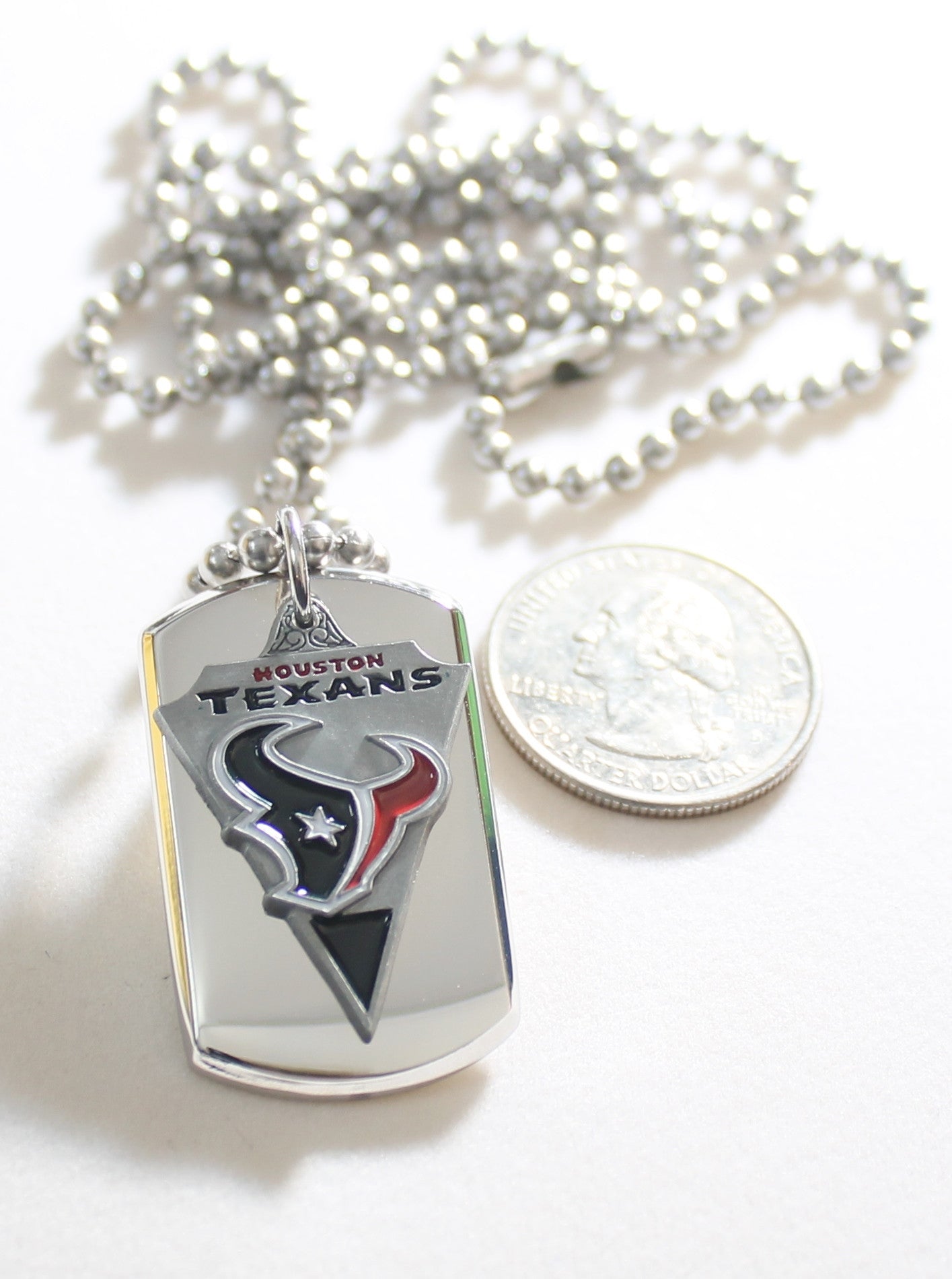 HOUSTON TEXANS NFL  STAINLESS STEEL DOG TAG NECKLACE  3D BALL CHAIN - Samstagsandmore