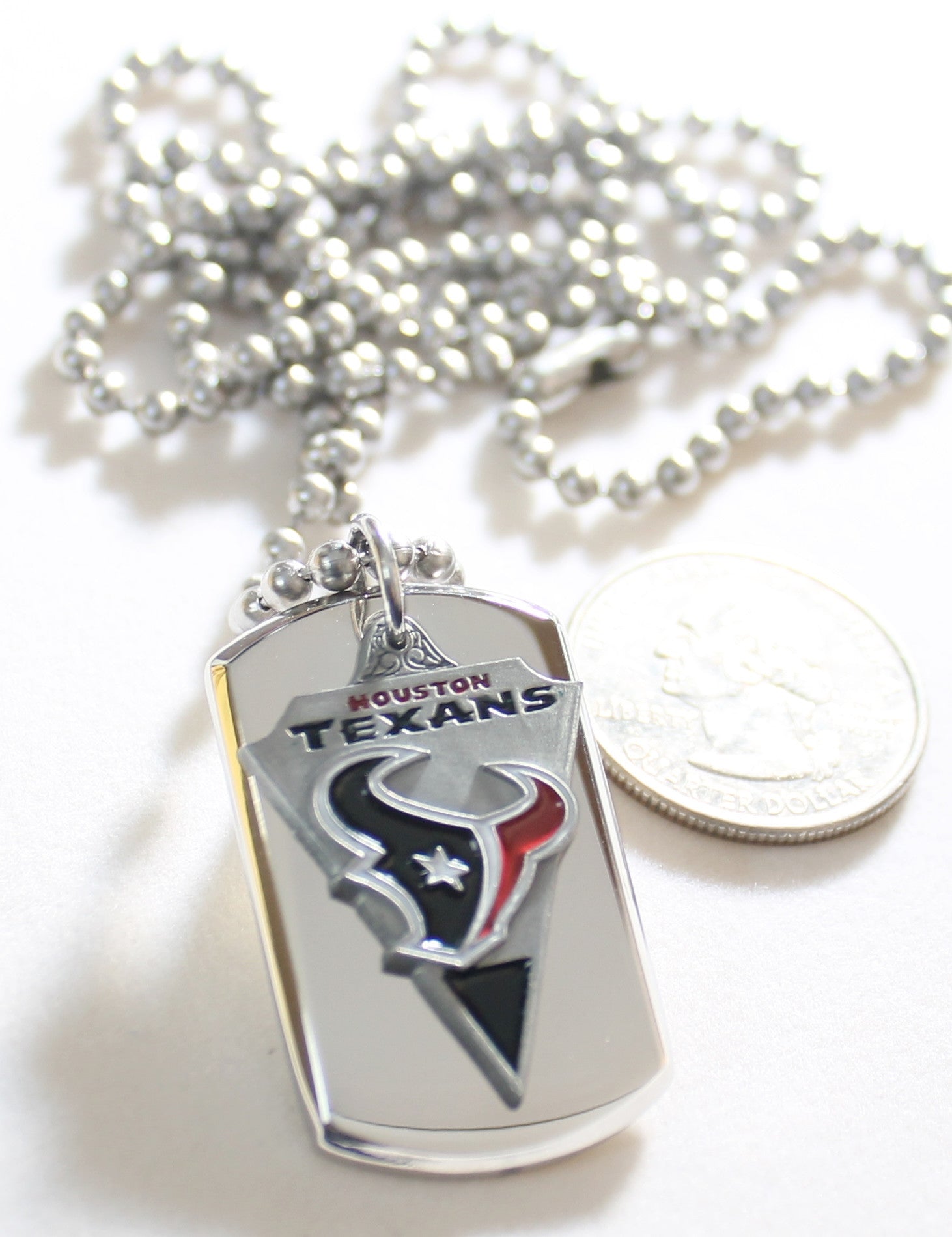 HOUSTON TEXANS NFL  STAINLESS STEEL DOG TAG NECKLACE  3D BALL CHAIN - Samstagsandmore