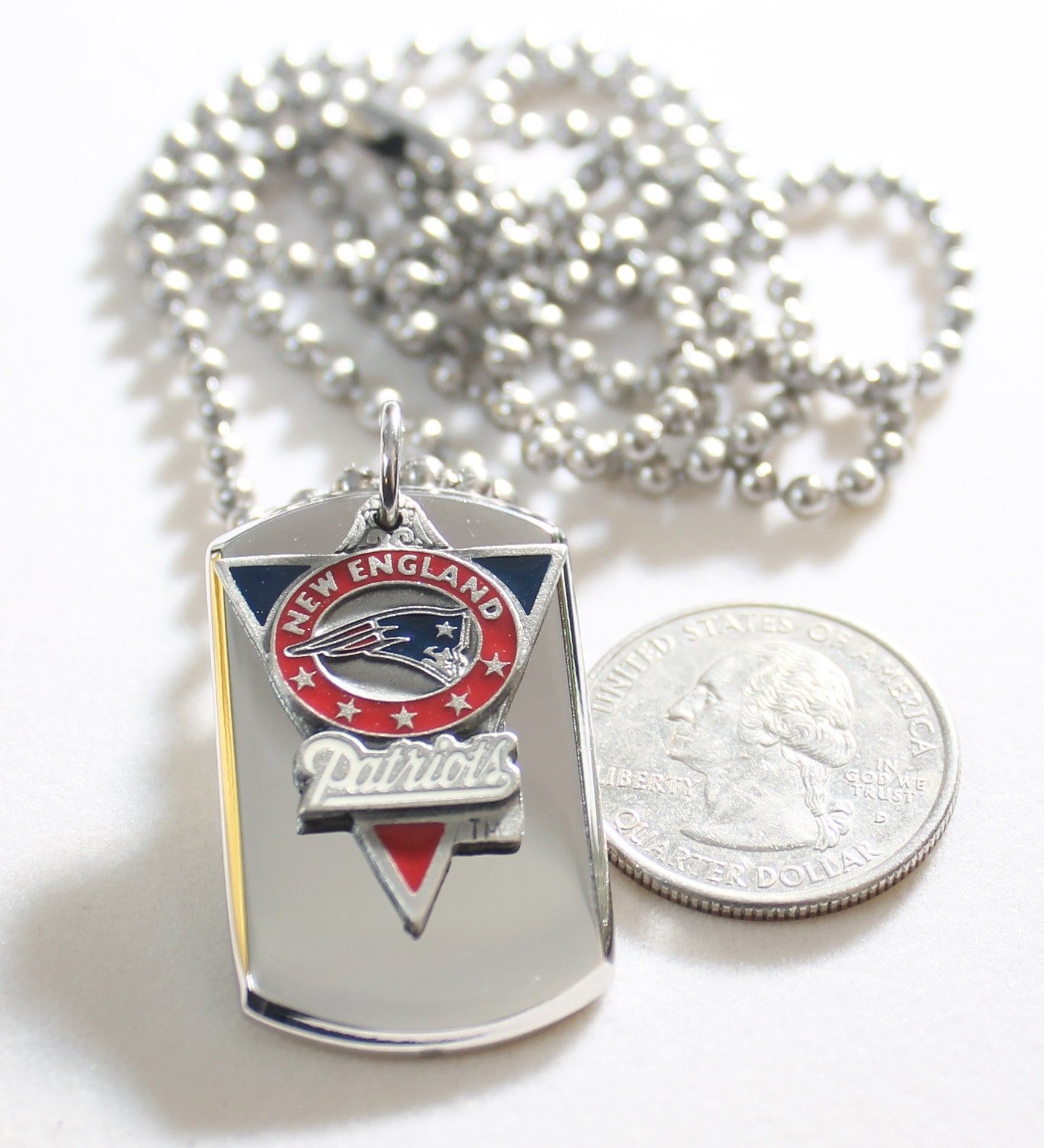 NEW ENGLAND PATRIOTS NFL  STAINLESS STEEL DOG TAG NECKLACE  3D BALL CHAIN - Samstagsandmore