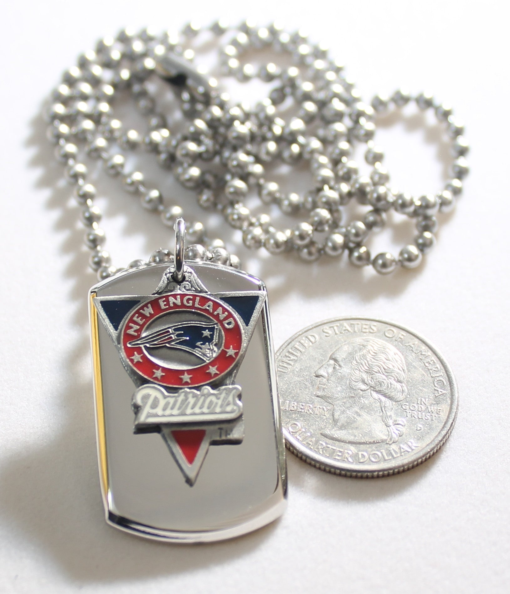 NEW ENGLAND PATRIOTS NFL  STAINLESS STEEL DOG TAG NECKLACE  3D BALL CHAIN - Samstagsandmore
